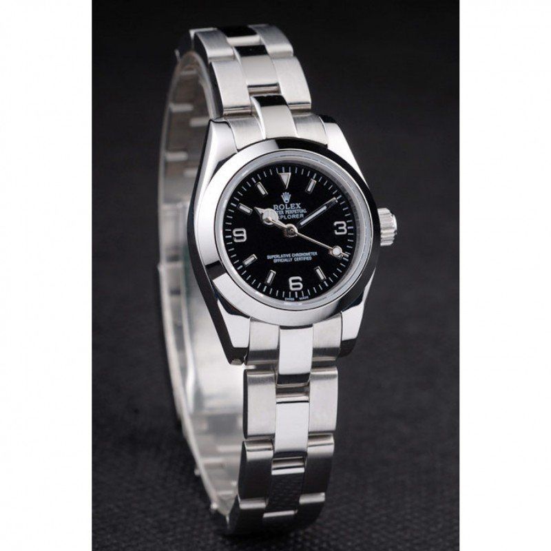 Rolex Explorer Polished Stainless Steel Black Dial 98089 Women 26MM